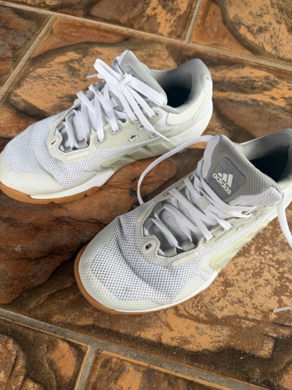 adidas Kids White and Gum Mesh Trainer Sneakers